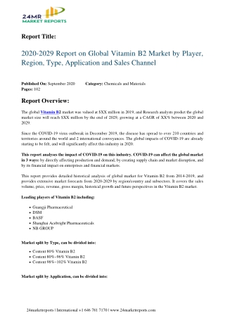 Vitamin B2 Market by Player, Region, Type, Application and Sales Channel 2020