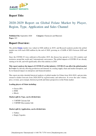 Folate Market by Player, Region, Type, Application and Sales Channel 2020