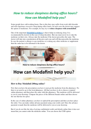 How to reduce sleepiness during office hours? How can Modafinil help you?