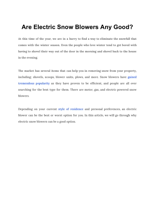 Are Electric Snow Blowers Any Good?