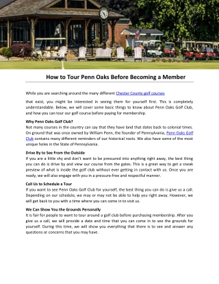 How to Tour Penn Oaks Before Becoming a Member