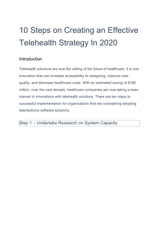 10 Steps on Creating an Effective Telehealth Strategy In 2020