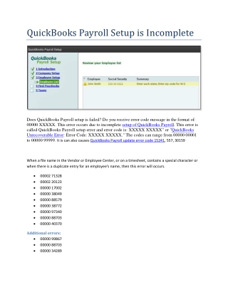 QuickBooks Payroll Setup is Incomplete