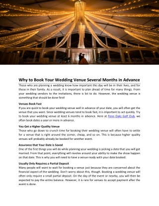 Why to Book Your Wedding Venue Several Months in Advance