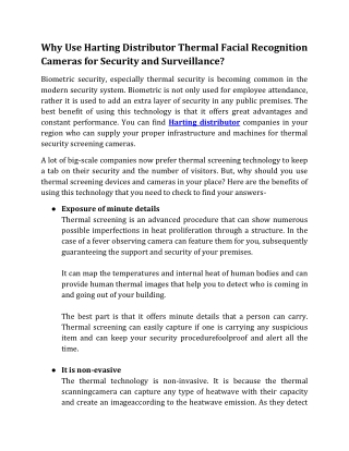 Why Use Harting Distributor Thermal Facial Recognition Cameras for Security and Surveillance?