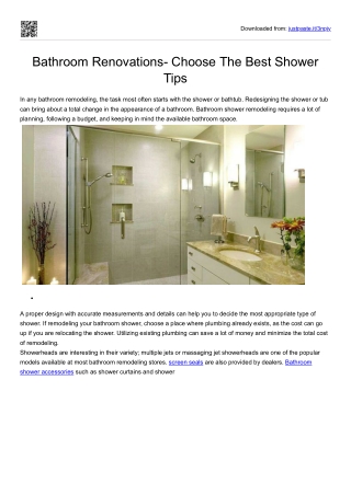 Bathroom Renovations- Choose The Best Shower Tips