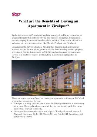 What are the Benefits of Buying an Apartment in Zirakpur?