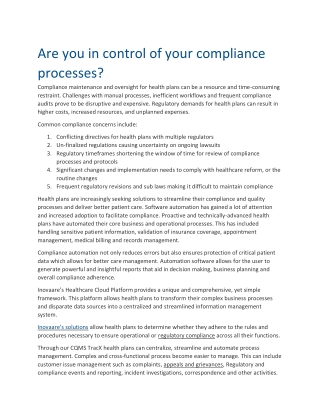 Are You in Control of Your Compliance Processes?