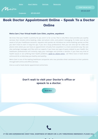 Book Doctor Appointment Online - Speak To a Doctor Online Meira Care | Your Virtual Health Care Clinic, anytime, anywher