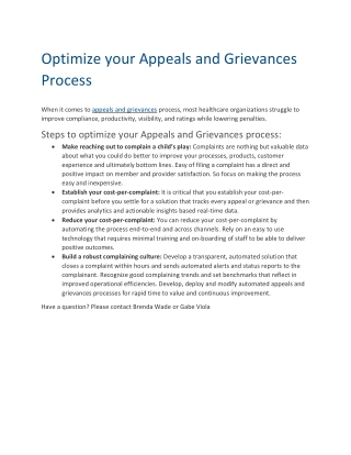 Optimize your Appeals and Grievances Process