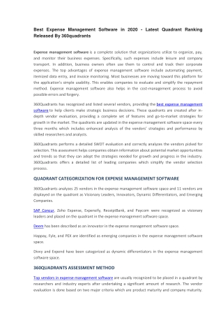 Best Expense Management Software in 2020 - Latest Quadrant Ranking Released By 360quadrants