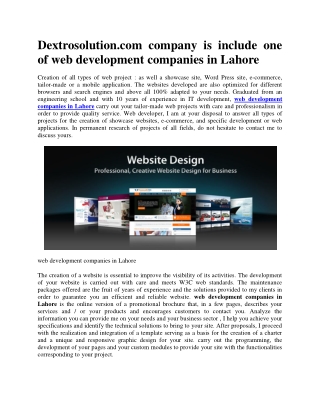 Dextrosolution.com company is include one of web development companies in Lahore