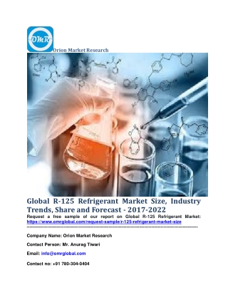 Global R-125 Refrigerant Market Size, Industry Trends, Share and Forecast - 2017-2022
