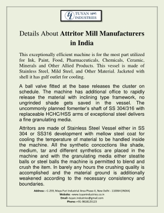 Details About Attritor Mill Manufacturers in India