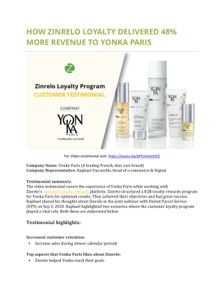 How Zinrelo Loyalty Delivered 48% More Revenue to Yonka Paris - Video Testimonial