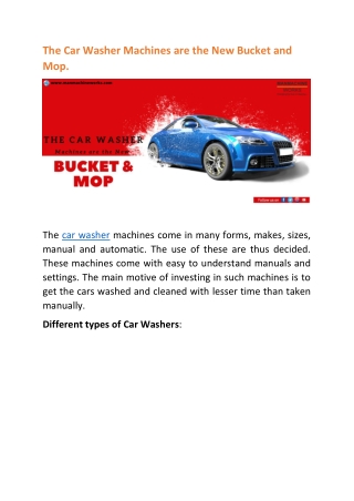 Know why Car Washer Machines are the New Bucket and Mop.