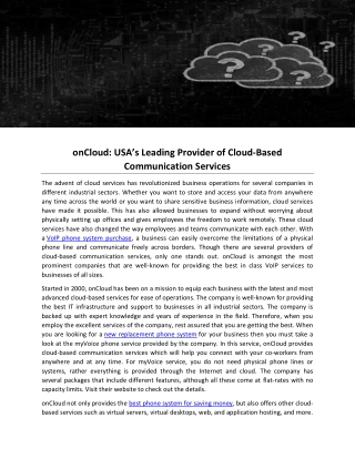 onCloud- USA’s Leading Provider of Cloud-Based Communication Services