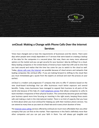 onCloud- Making a Change with Phone Calls Over the Internet Services
