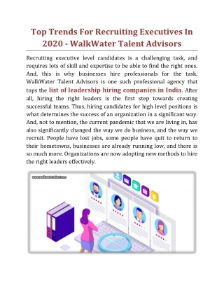 Top Trends For Recruiting Executives In 2020 - WalkWater Talent Advisors