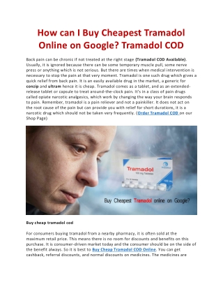 How can I Buy Cheapest Tramadol Online on Google? Tramadol COD