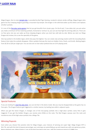 Guidelines for playing Mega Dragon Slot Online
