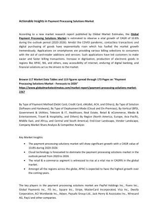 Payment Processing Solutions Market Size, Trends & Analysis - Forecasts to 2026