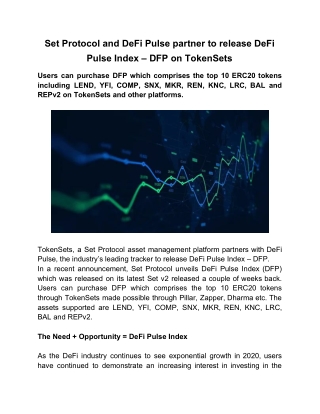 Set Protocol and DeFi Pulse partner to release DeFi Pulse Index – DFP on TokenSets