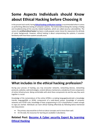 Some Aspects Individuals should Know about Ethical Hacking before Choosing
