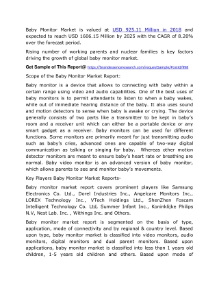 Baby Monitor Market Trends - Industry Analysis, Share, Growth, Revenue, Top Key Players and Forecast 2025