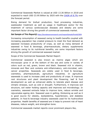 Commercial Seaweeds Market Trends - Industry Analysis, Share, Growth, Revenue, Top Key Players and Forecast 2025