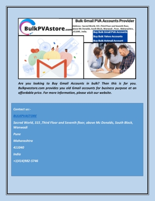 Buy Bulk Gmail Accounts online | Bulkpvastore.com