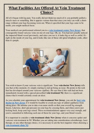 What Facilities Are Offered At Vein Treatment Clinics?