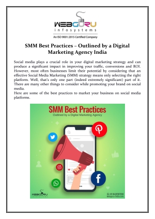 SMM Best Practices – Outlined by a Digital Marketing Agency India