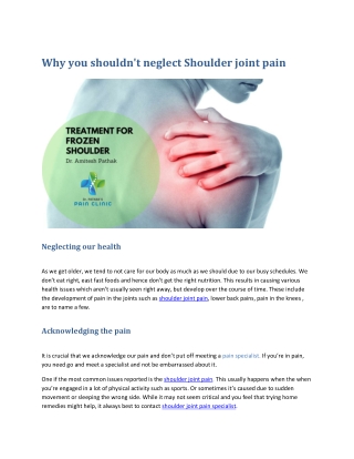 Shoulder Joint Pain Treatment | Shoulder Pain Specialist