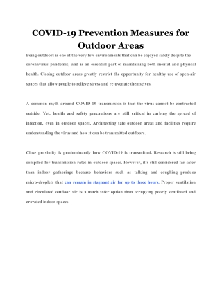 COVID-19 Prevention Measures for Outdoor Areas