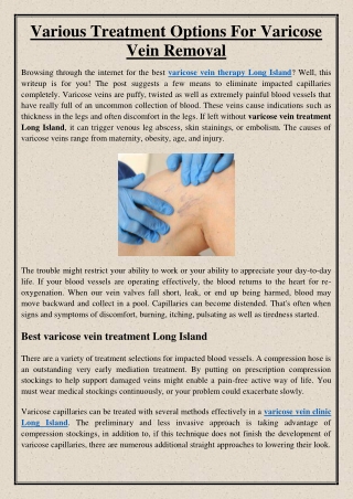 Various Treatment Options For Varicose Vein Removal