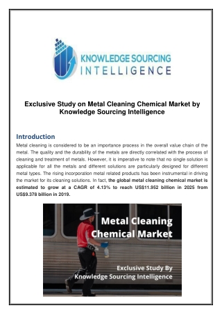 Exclusive Study on Metal cleaning chemical Market by Knowledge Sourcing