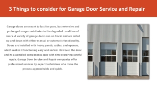 3 Things to consider for Garage Door Service and Repair