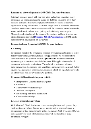 Reasons to choose Dynamics 365 CRM for your business.