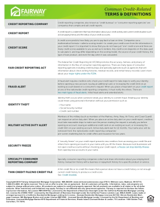 Common Credit Related Terms Definitions