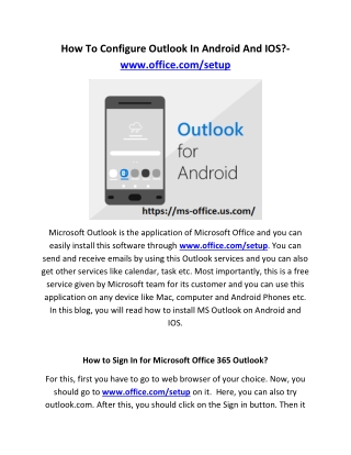 How To Configure Outlook In Android And IOS?- www.office.com/setup