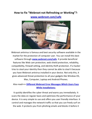 How to Fix “Webroot not Refreshing or Working”?- www.webroot.com/safe