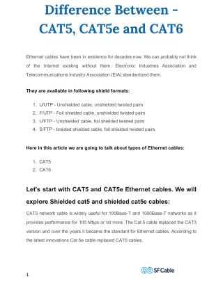 Difference Between - CAT5, CAT5e and CAT6