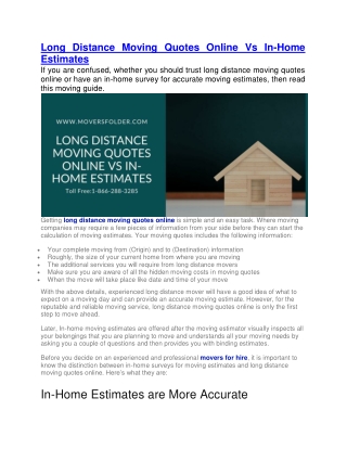 Long Distance Moving Quotes Online Vs In-Home Estimates