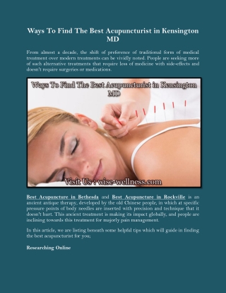 Ways To Find The Best Acupuncturist in Kensington MD