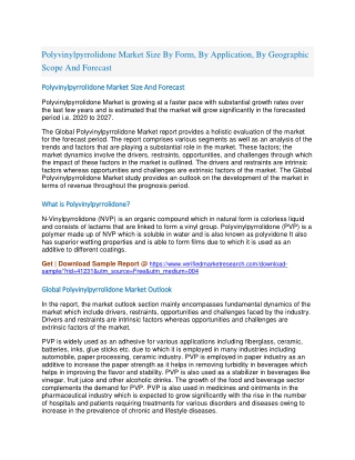 Polyvinylpyrrolidone Market Size By Form, By Application, By Geographic Scope And Forecast