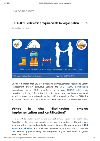 ISO 45001 Certification (OH&SMS) requirements for organization.