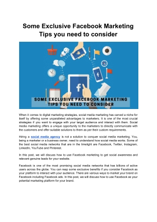 Some Exclusive Facebook Marketing Tips you need to consider