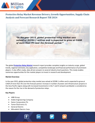 Protective Relay Market Overview by Top Companies, Type, Products, Revenue, and Region, 2024