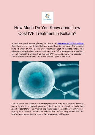 How Much Do You Know about Low Cost IVF Treatment In Kolkata?